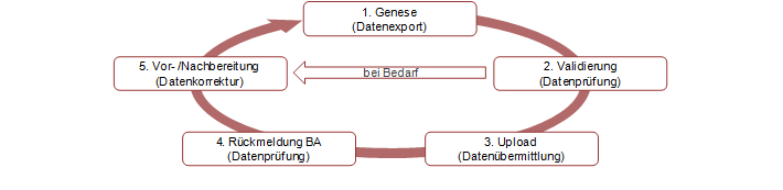 Die Grafik veranschaulicht die einzelnen Schritte des Lieferprozesses und mögliche Korrekturzeitpunkte der Daten. Die Grafik veranschaulicht die einzelnen Schritte des Lieferprozesses und mögliche Korrekturzeitpunkte der Daten.